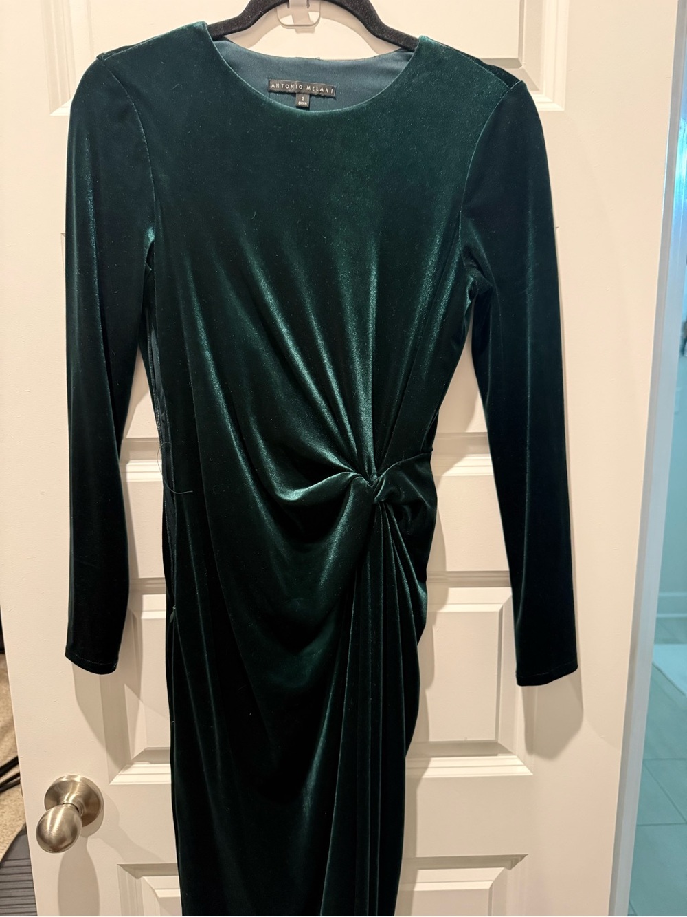 ANTONIO MELANI Dark Emerald Velvet Long-Sleeve Knot Dress